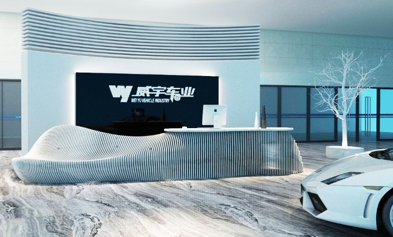 汽车展厅3D效果图空间布局办公司文化墙<hl>设计</hl>