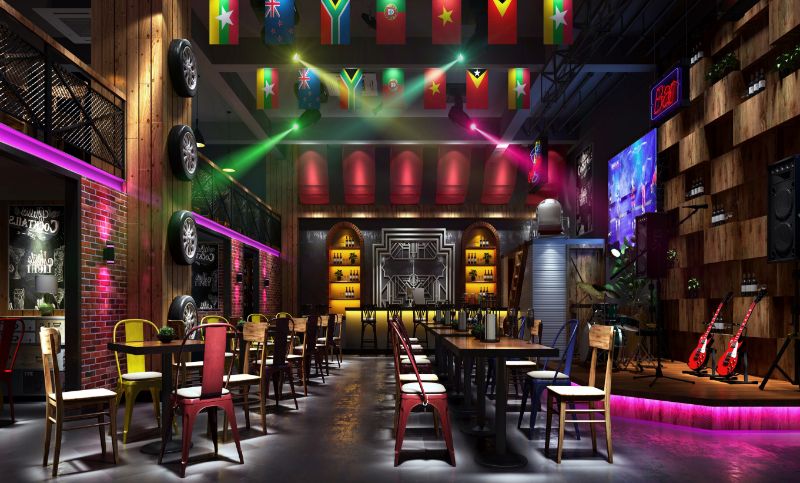 【娱乐空间设计】酒吧静吧设计平面布置施工图公工装效果图设计