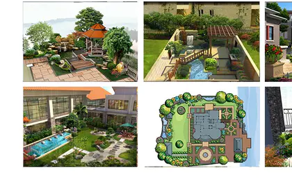 露台阳台景观屋顶花园庭院花园院,景观墙庭院建模施工图定制设计