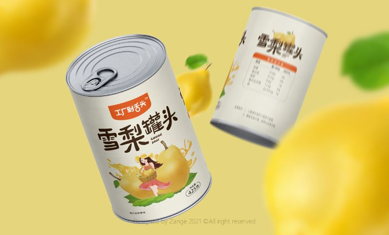 食品罐头饮品插画ip包装设计黄桃雪梨桔子瓶贴—赞歌创意