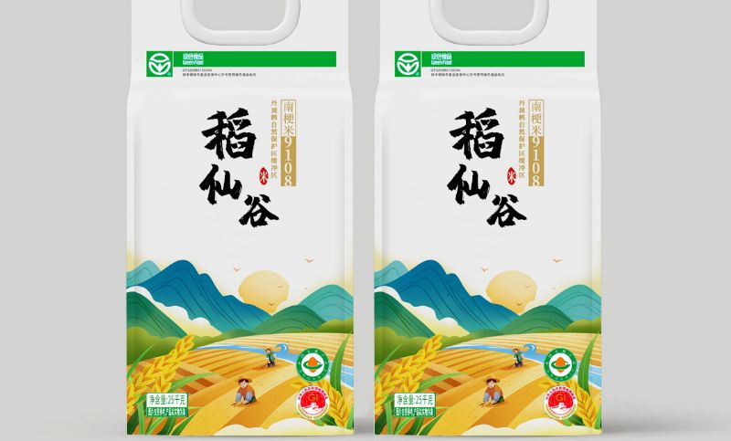 食品行业---稻仙谷大米包装袋手提袋包装设计