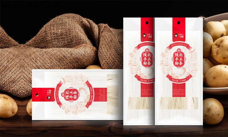 陕北土豆粉条包装设计标签包装盒箱手提袋瓶贴礼盒手绘插画设计
