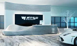 汽车展厅3D效果图空间布局办公司文化墙设计